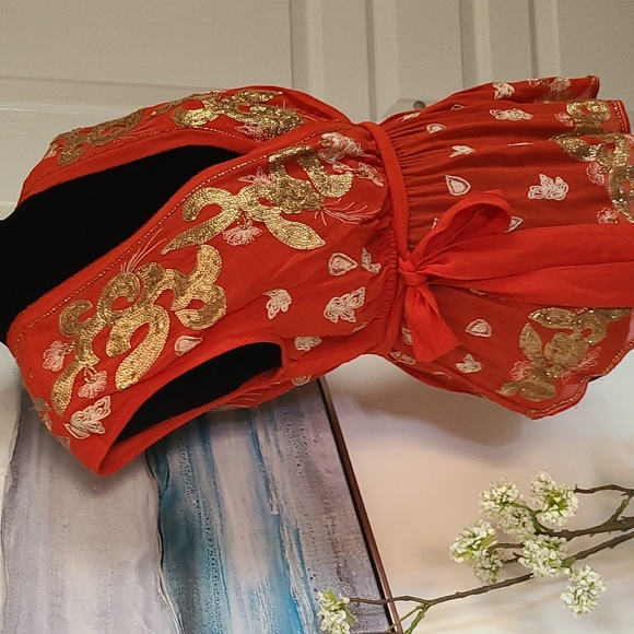 Free People Orange V neck  Peplum Blouse  sz XS - Picture 4 of 8